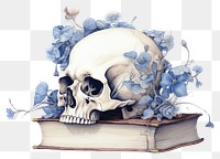 PNG Skull on books with floral illustration publication drawing sketch.