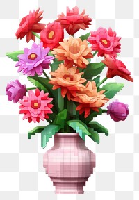 PNG 3D pixel art flowers vase petal plant.