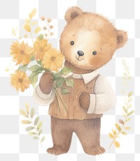 PNG Teddy bear watercolor illustrations flower toy white background.