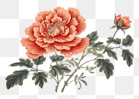 PNG Ukiyo-e art print style pink flower pattern plant red.
