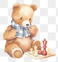 PNG  Teddy bear chess cute toy.