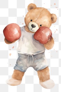 PNG  Teddy bear boxing toy white background.