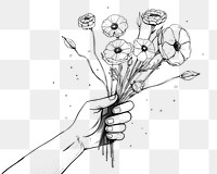 PNG Hand holding flowers drawing sketch adult.