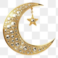 PNG Eid Mubarak crescent moon gold jewelry white background.