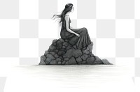 PNG Mermaid sitting on stone drawing sketch adult.