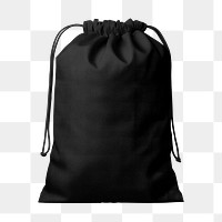 Black drawstring bag png, transparent background