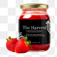 PNG strawberry jam jar, transparent background