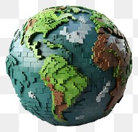 PNG 3D pixel art earth sphere planet globe.
