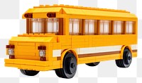 PNG School bus bricks toy vehicle wheel white background.