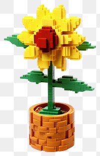 PNG Sunflower in vasw bricks toy plant art white background.