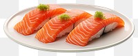 PNG Nigiri sushi plate seafood salmon.
