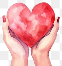 PNG Watercolor illustration of hand holding heart shape creativity romance cartoon.