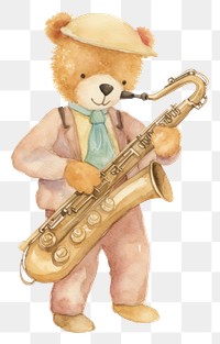 PNG  Teddy bear saxophone cute toy.