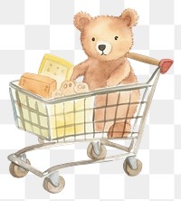 PNG  Teddy bear shopping cart cute.