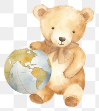PNG  Teddy bear globe cute toy.