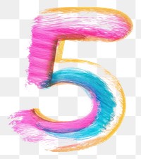 PNG Cute number letter 5 abstract brush text.