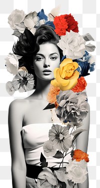 PNG Collage of flowers and woman fashion portrait plant.
