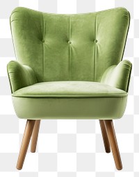 PNG Green fabric chair furniture armchair white background.