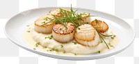 PNG Sancerre-Poached Scallops with Soft Grits plate food meal.
