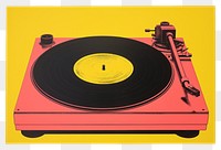 PNG Silkscreen on paper of a Vinyl player yellow red yellow background.