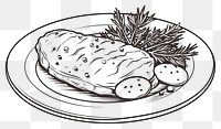 PNG Fish steak dish sketch drawing food.