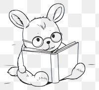 PNG Rabbit reading book sketch drawing mammal.