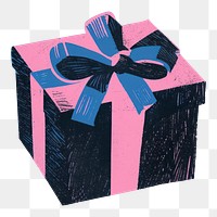 PNG Silkscreen of a gift box pink blue art.