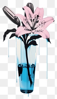 PNG Silkscreen on paper of a lily flower vase plant petal.