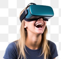 PNG British girl using vr portrait smiling photo.