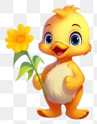 PNG Duck character hold sunflower cartoon nature plant