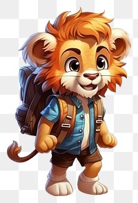 PNG Lion character hiking summer cartoon mammal comics.