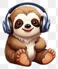 PNG Sloth character listen headphone headphones headset cartoon.