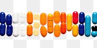 PNG Assorted pill shapes and colors capsule white background organization.