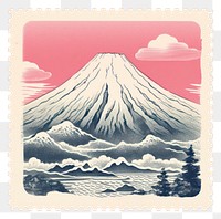 PNG  Fuji with Risograph style mountain nature pink.