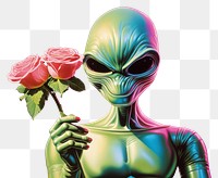 PNG Alien astronaut holding flower plant green rose.