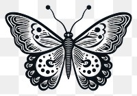 PNG A black doodle butterfly old school hand poke tattoo style drawing sketch white.