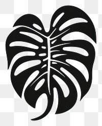 PNG A black monstera leaf old school hand poke tattoo style logo plant monochrome.