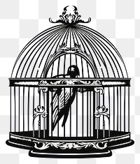 PNG A cage oldschool handpoke tattoo style black line architecture.