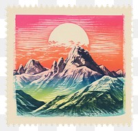 PNG  Mountain Risograph style postage stamp blackboard landscape