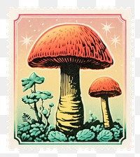 PNG  Mushroom Risograph style fungus plant postage stamp.
