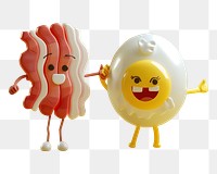 PNG 3d bacon and fried egg character cartoon toy anthropomorphic.