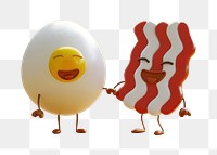 PNG 3d bacon and fried egg character cartoon food anthropomorphic.