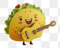 PNG 3d taco character cartoon guitar anthropomorphic.