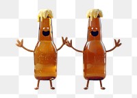 PNG 2 beer bottles character crush cartoon food anthropomorphic.