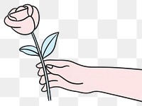 PNG Hand holding a flower drawing cartoon sketch.