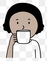 PNG Woman drinking coffee drawing cartoon cup.