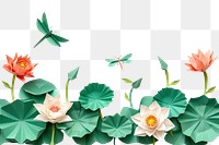 PNG Lotus and dragonfly border flower origami petal.