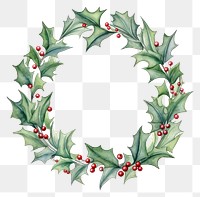 PNG  Holly with ribbon circle border pattern wreath plant.