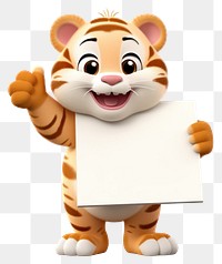 PNG Happy tiger holding board animal cute toy.