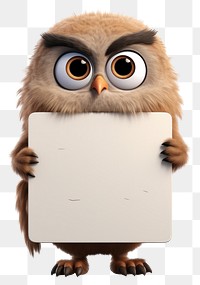 PNG Sad owl holding board animal bird white background